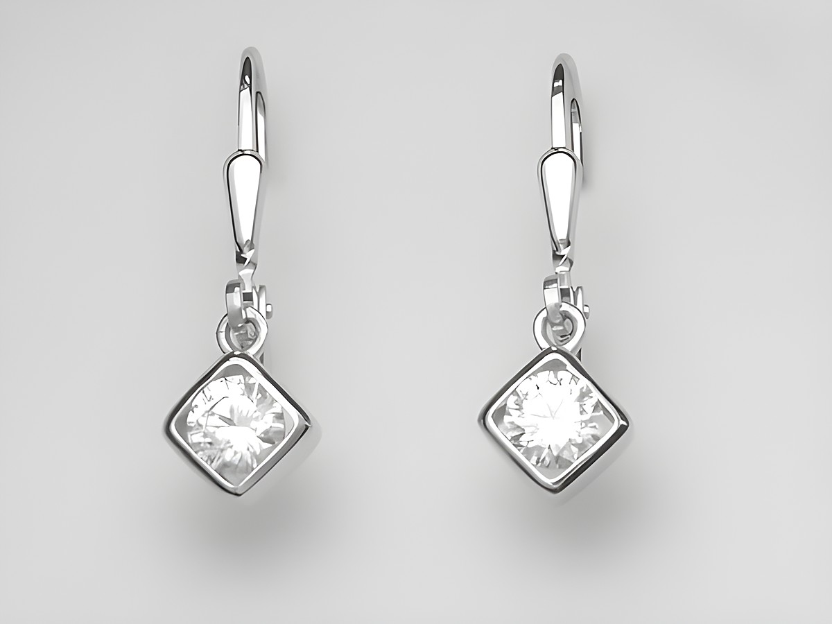Silber Ohrringe in Raute-Form aus Sterling Silber, funkelnd besetzt mit Zirkonia im Hänger-Design, hergestellt von Juwelier Harnisch. Ohrhänger mit Stein für eleganten Schmuck.