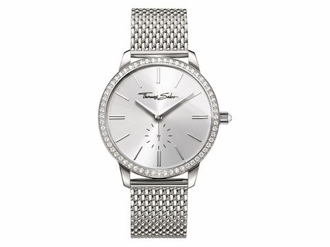 Damenuhr von Thomas Sabo Modell WA0316-201-201-33 mm aus der Glam Spirit Kollektion mit edlem silbernen Zifferblatt und glitzerndem Gehäuse, ausgestattet mit einem eleganten Milanaise-Armband.