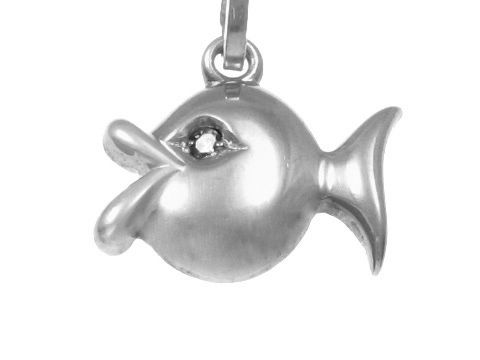 Fisch Anhänger aus Weißgold mit Diamant, Hersteller Juwelier Harnisch, detaillierte Ausarbeitung und elegantes Design, ideal als Schmuckstück oder Geschenk.