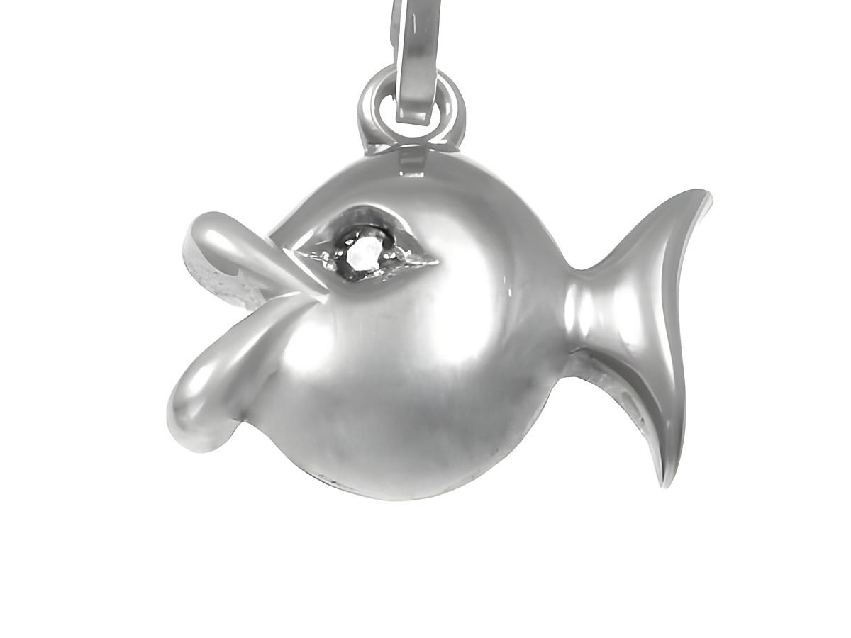Fisch Anhänger aus Weißgold mit Diamant, Hersteller Juwelier Harnisch, detaillierte Ausarbeitung und elegantes Design, ideal als Schmuckstück oder Geschenk.