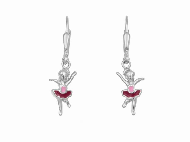 Ohrhänger Tänzerin aus 925 Sterling Silber, poliert und rhodiniert, mit buntem Design, ideal für Kinder, hergestellt von Juwelier Harnisch, perfekt für kleine Ballettliebhaber.