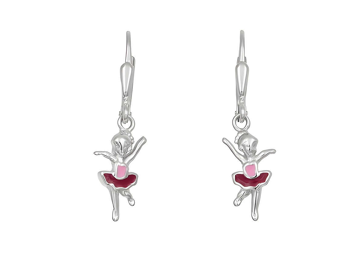 Ohrhänger Tänzerin aus 925 Sterling Silber, poliert und rhodiniert, mit buntem Design, ideal für Kinder, hergestellt von Juwelier Harnisch, perfekt für kleine Ballettliebhaber.