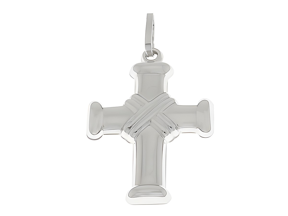 Anhänger Kreuz in Silber rhodiniert, individuell gestaltet mit Muster, Hersteller Juwelier Harnisch.
