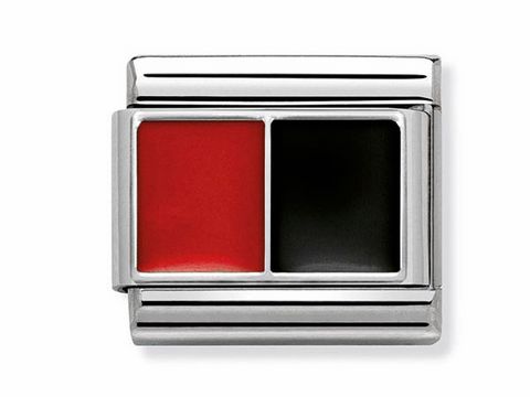 Composable Classic Symbol aus Edelstahl und Emaille in rot-schwarz, gefertigt von Nomination, zeigt eine elegante Flagge in kompaktem Design, ideal für individuellen Schmuck.