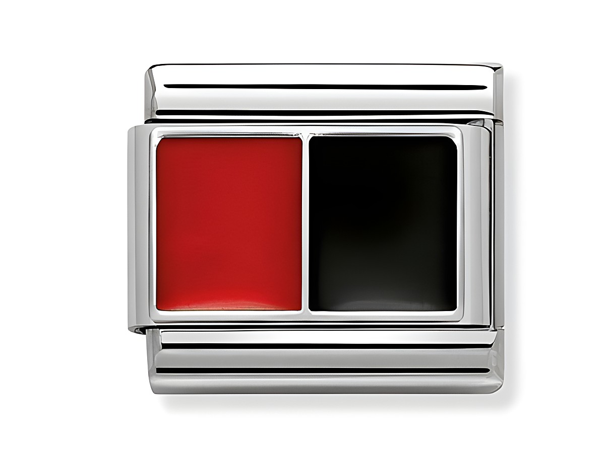 Composable Classic Symbol aus Edelstahl und Emaille in rot-schwarz, gefertigt von Nomination, zeigt eine elegante Flagge in kompaktem Design, ideal für individuellen Schmuck.