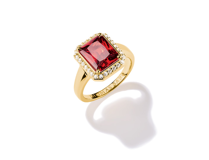 Thomas Sabo TR2508-414-10-50 ELYNDRA Ring - 750/- Gold auf Silber & Zirkonia - Rot - Gr. 50