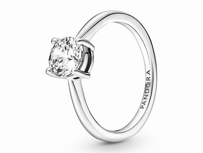 190052058-0 Funkelnder Pandora Ring aus Sterling Silber mit klarem Zirkonia Solitär, Größe 58, schlichtes Design mit eleganter Ausstrahlung, ideal für besondere Anlässe.