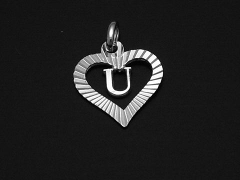 925 Sterling Silber Anhänger in Herzform mit dem Buchstaben U, Hersteller Juwelier Harnisch, feines und elegantes Design, ideal als persönliches Schmuckstück.