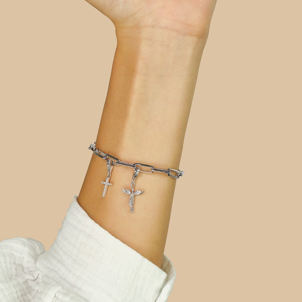 Engelsrufer Charm Kreuz - mit Zirkonia Gelbgold vergoldet auf Silber – Ansicht 2