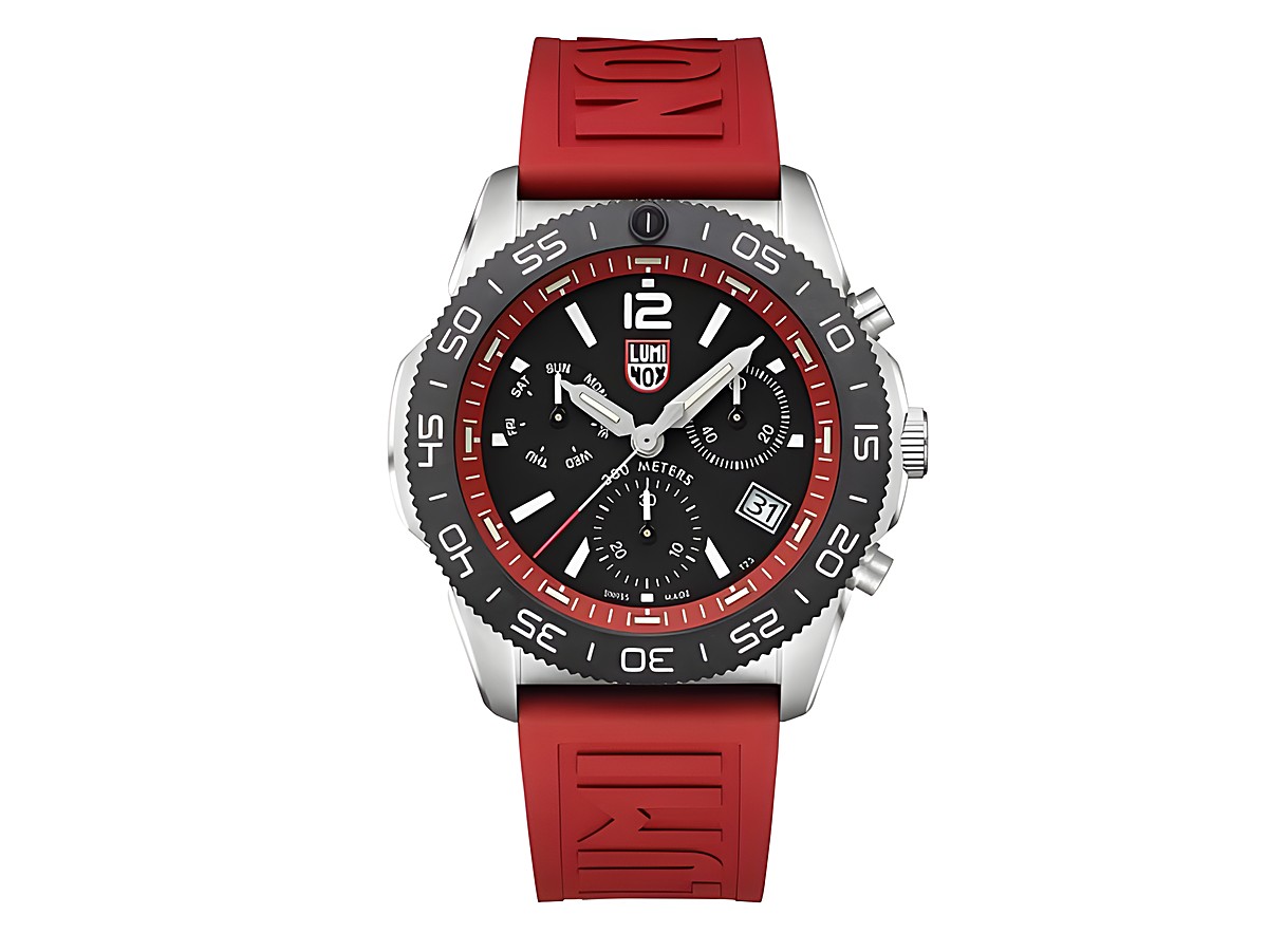 Luminox Uhr PACIFIC DIVER CHRONO 3140 SERIES XS.3155 rot 44 mm mit schwarzem Ziffernblatt und chronographen Funktion, robustes Design für Taucher. Hersteller Luminox, SEA Serie.