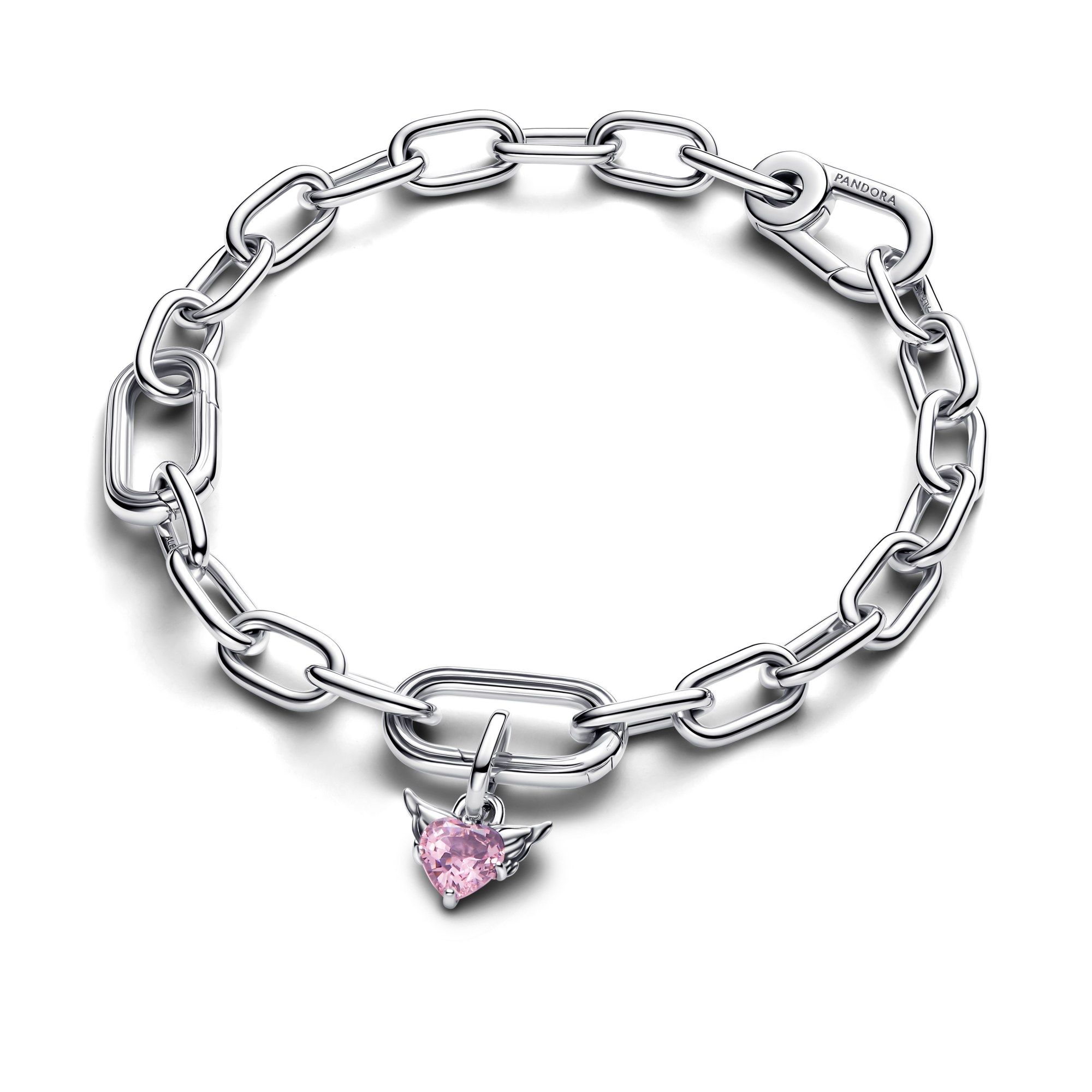 Pandora ME Geflügeltes Herz Mini - Charm Anhänger - Silber - Kristall - Pink – Ansicht 2