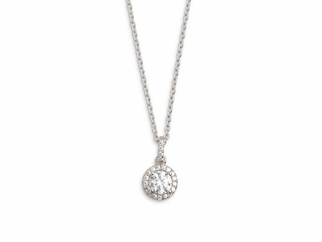 Xenox Sterling Silber Kette XS7362 mit einem schlichten Anhänger in Form eines kreisförmigen Halo mit funkelndem Stein, elegante Ankerkette, Länge 40-45 cm.