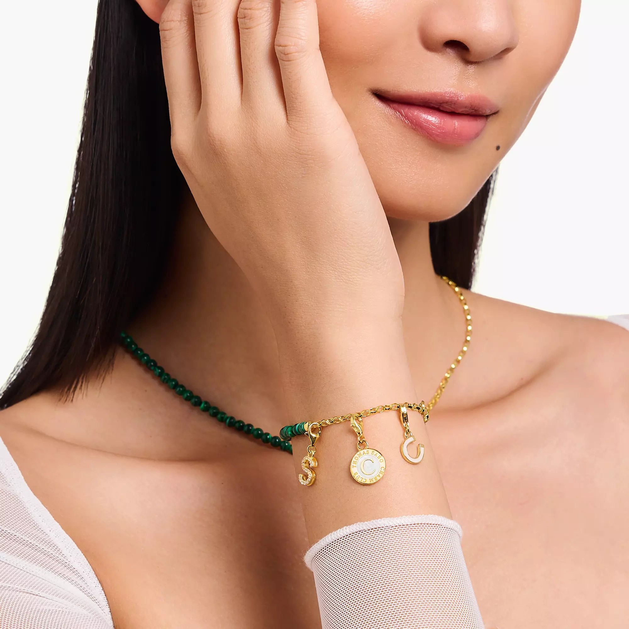 Thomas Sabo Charm-Anhänger - funkelnder Buchstabe Q - Silber Gelbgold verg. & Zirkonia - Weiß – Ansicht 2