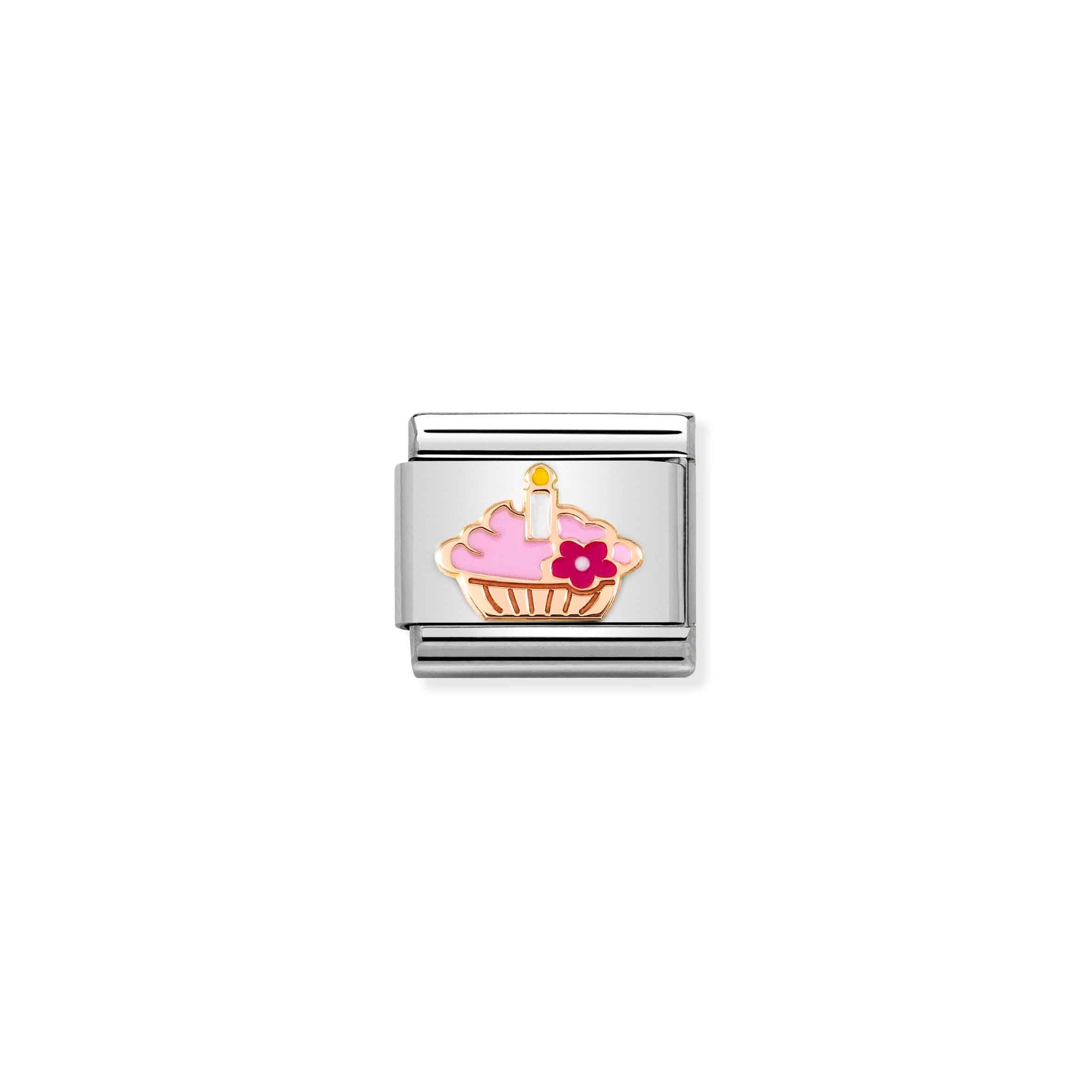 Nomination Composable Classic Charm Cupcake mit Kerze - Edelstahl, roségoldfarben, Emaille