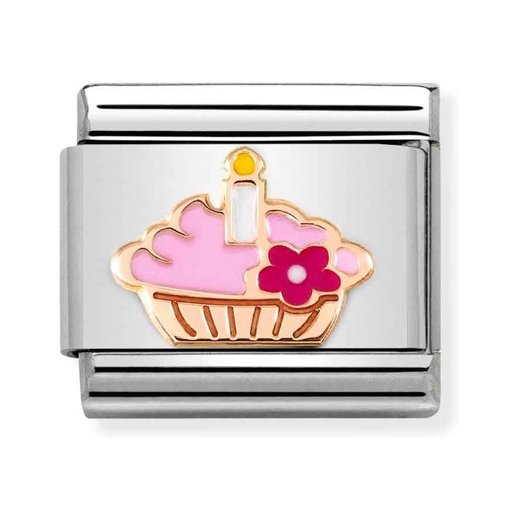Nomination Composable Classic Charm Cupcake mit Kerze - Edelstahl, roségoldfarben, Emaille