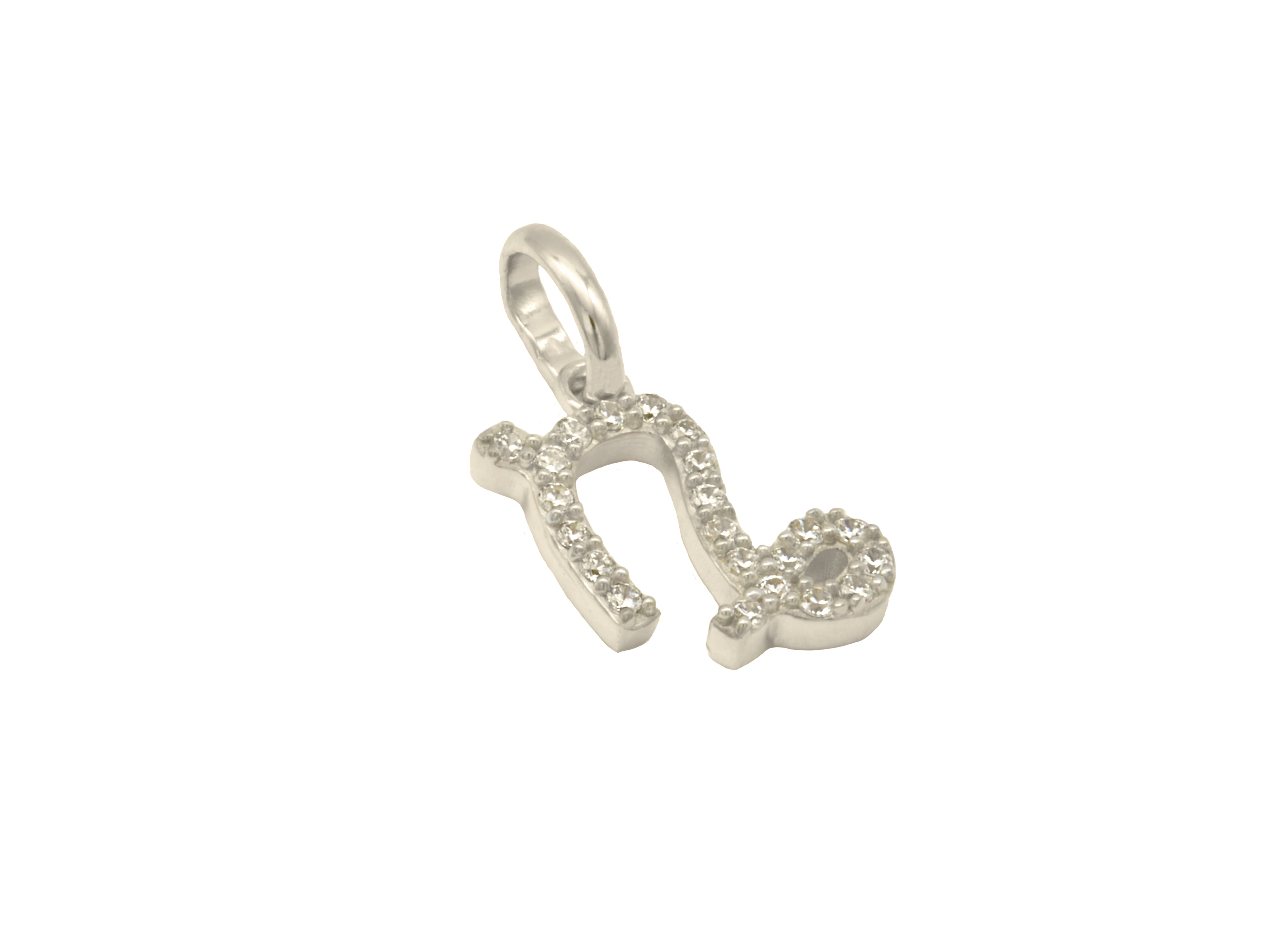 Anhänger im Design des Sternzeichens Steinbock aus rhodiniertem Sterling Silber 925, poliert und mit funkelnden Zirkonia verziert, hergestellt von Juwelier Harnisch.