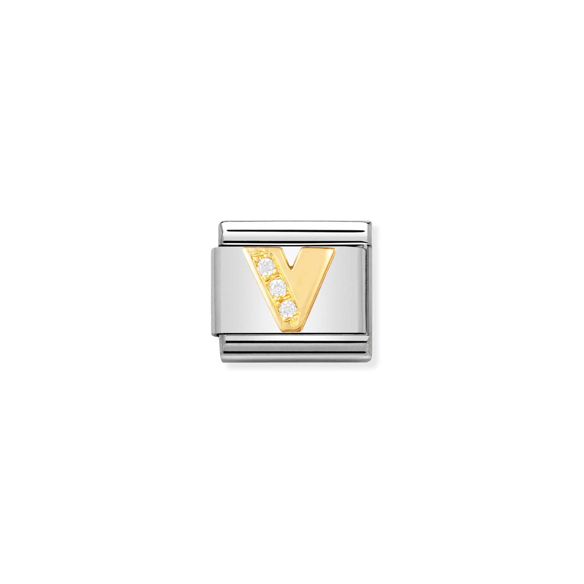 Nomination Composable Classic Charm Buchstabe V - Edelstahl, Gold 750 Gelbgold, Zirkonia