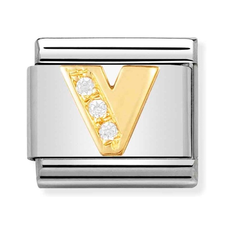 Nomination Composable Classic Charm Buchstabe V - Edelstahl, Gold 750 Gelbgold, Zirkonia