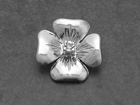 Silber Anhänger rhodiniert 13x13mm in Blumenform mit Bergkristall von Juwelier Harnisch, glänzende Oberfläche und filigranes Design, ideal für kreative Schmuckstücke.