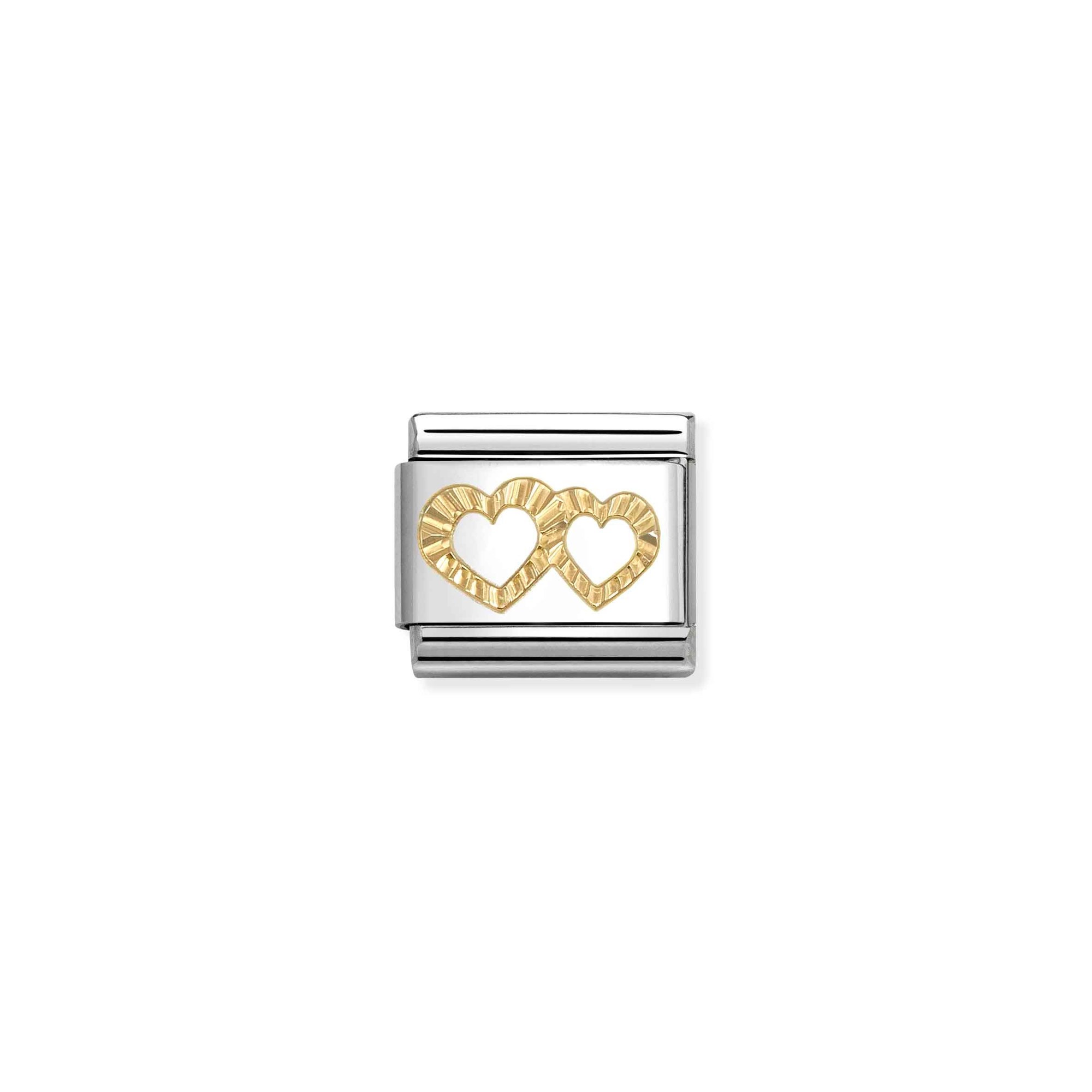 Nomination Composable Classic Charm Doppelherz - Edelstahl, Gold 750 Gelbgold, diamantiert – Ansicht 2