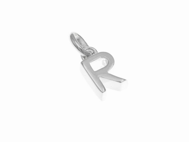 Anhänger aus Sterling Silber in der Form des Buchstabens R, poliert, hergestellt von Juwelier Harnisch, ideal als persönliche oder individuelle Schmuckoption.
