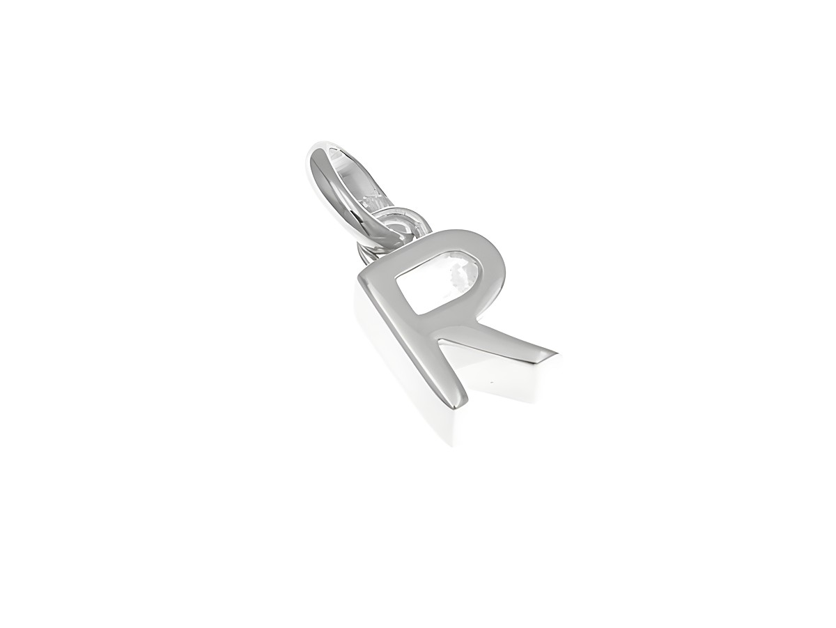 Anhänger aus Sterling Silber in der Form des Buchstabens R, poliert, hergestellt von Juwelier Harnisch, ideal als persönliche oder individuelle Schmuckoption.