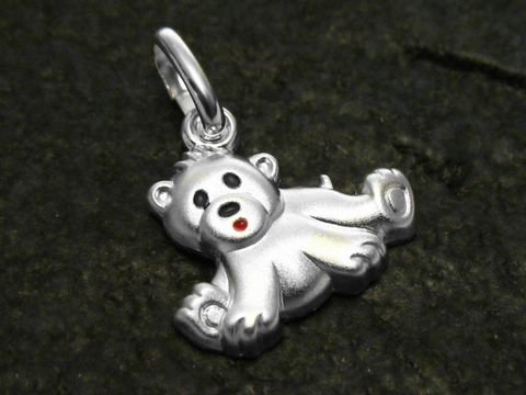 Eisbär Bär KNUDDEL Sterling Silber Anhänger emailliert von Juwelier Harnisch für Kinder, liebevoll gestaltet mit rotem Mund und glänzender Oberfläche, ideal als Schmuckstück für kleine Entdecker.