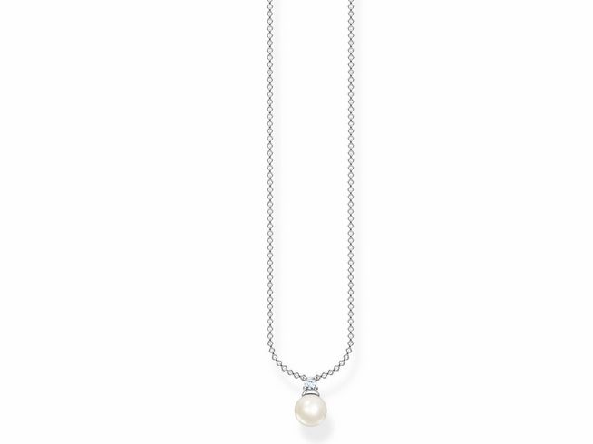 Thomas Sabo Charming Kette aus Sterling Silber mit einer weißen Perle und Zirkonia, Länge 40-45 cm, elegant und zeitlos, perfekt für jeden Anlass.