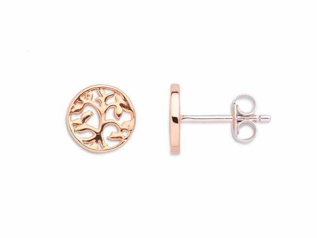Xenox Sterling Silber Ohrringe XS2910R in Roségold vergoldet, Baum des Lebens Design, elegante und feine Ohrstecker, ideal für jeden Anlass und Schmuckliebhaber.