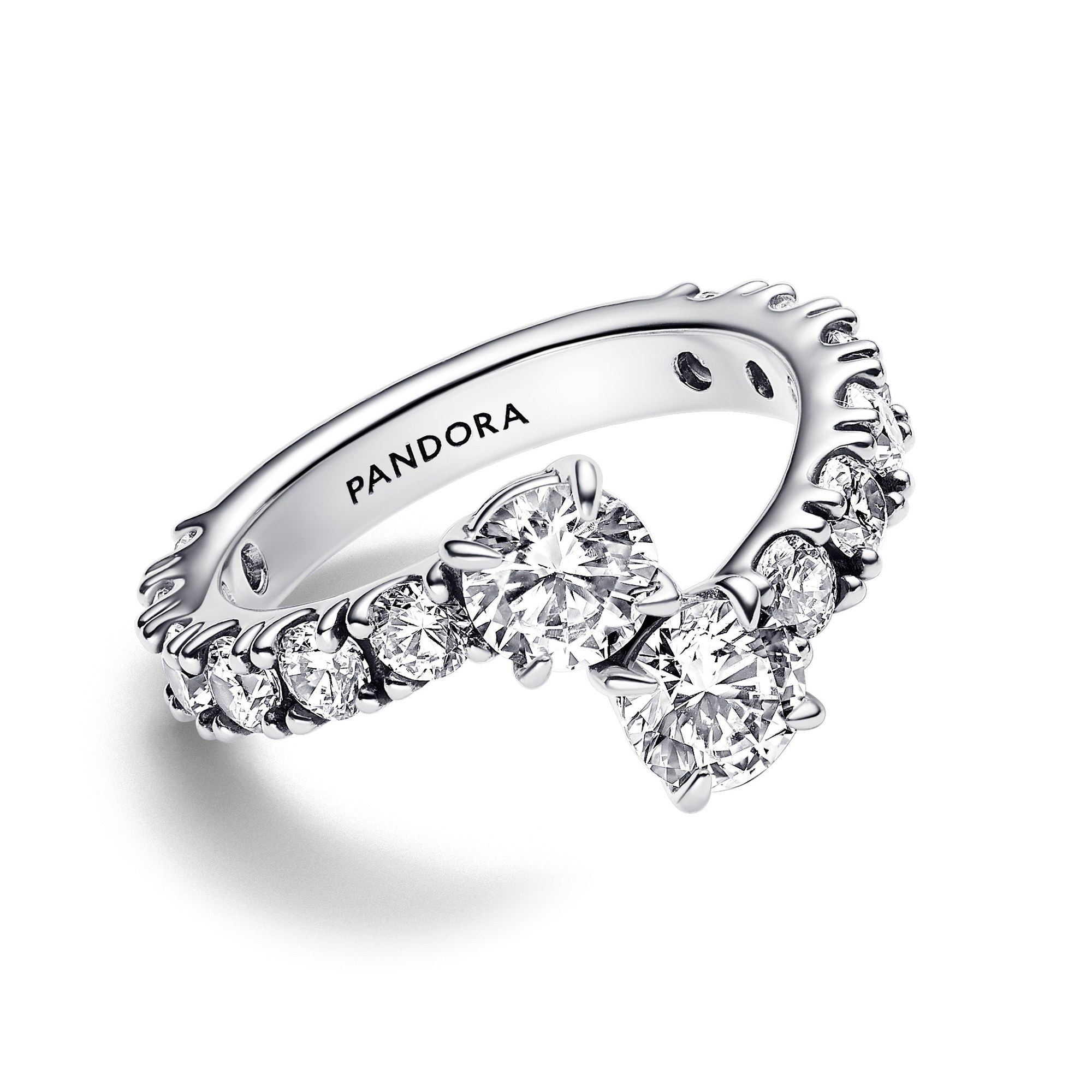 Pandora Glitzernder Überlappender Band-Ring - Silber - Zirkonia klar Ansicht 2 – Ansicht 2