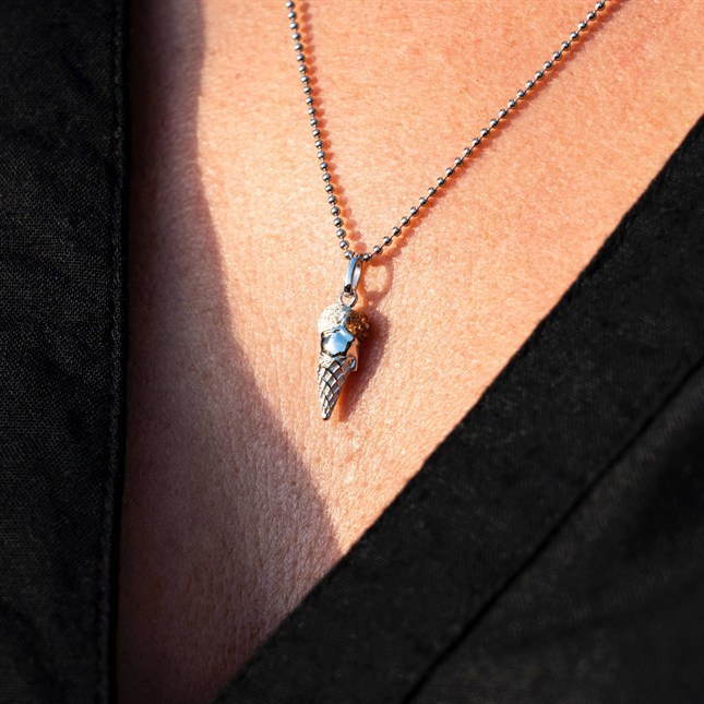 DUR Anhänger Eistüte Blau - Sterling Silber - Strandsand + blauer Steinsand – Ansicht 2
