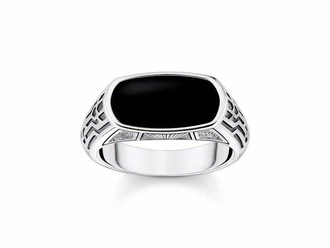 Thomas Sabo TR2429-507-11-56 Ring aus Silber mit geschwungenem Design und schwarzem Achat in Größe 56, elegant mit feinen Details und moderner Ausstrahlung.