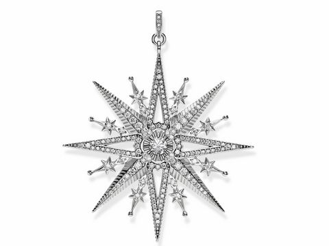Anhänger von Thomas Sabo in Form eines funkelnden Sterns aus Silber mit zahlreichen Zirkonia-Steinen verziert, strahlend und elegant, ideal für jeden Anlass.