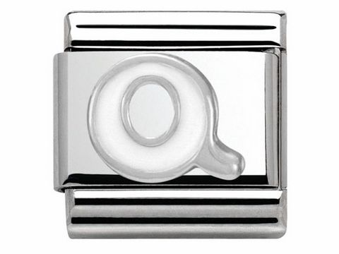 Buchstabe Q aus Emaille in Classic SilverShine von Nomination, stilvoll und glänzend, ideal für individuelle Armbänder und Schmuckdesigns.
