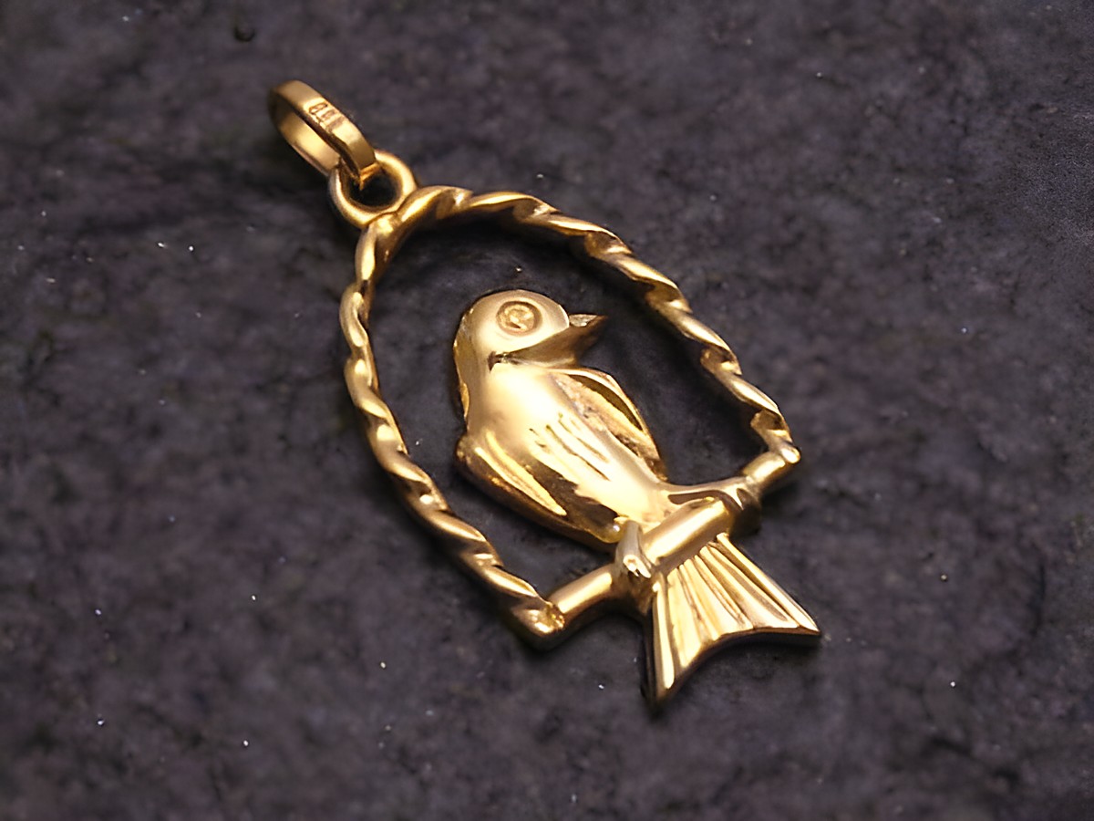 Gold Anhänger - Gold 333 - 22x12 mm - niedlicher Vogel - Hersteller: Juwelier Harnisch - Tiere, detailverliebt gestaltet mit einem Vogel im geschwungenen Rahmen.