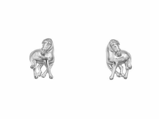 Ohrringe Ohrstecker Pferd aus Sterling Silber rhodiniert von Juwelier Harnisch für Kinder, filigranes Design mit Pferdemotiv in glänzender Ausführung.