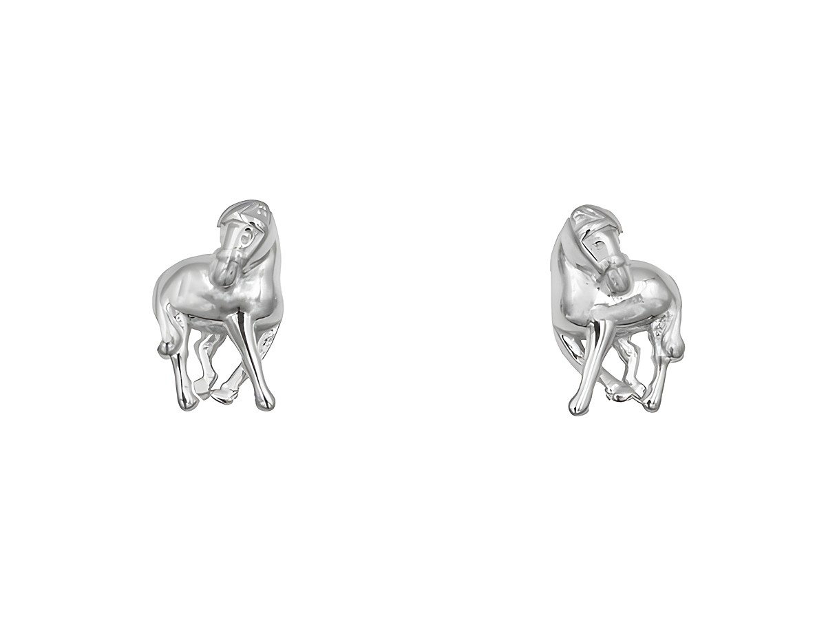 Ohrringe Ohrstecker Pferd aus Sterling Silber rhodiniert von Juwelier Harnisch für Kinder, filigranes Design mit Pferdemotiv in glänzender Ausführung.