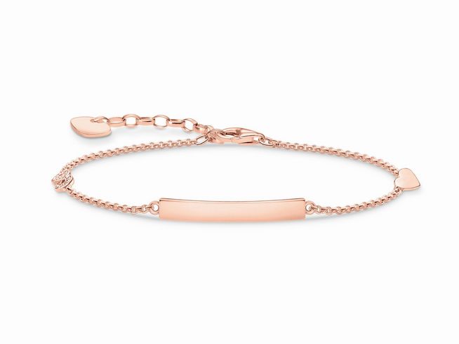 Vergoldetes Armband aus Roségold von Thomas Sabo mit einer glatten Platte und feiner Gliederkette, individuell verstellbar von 16 bis 19 cm. Elegantes Design für jeden Anlass.