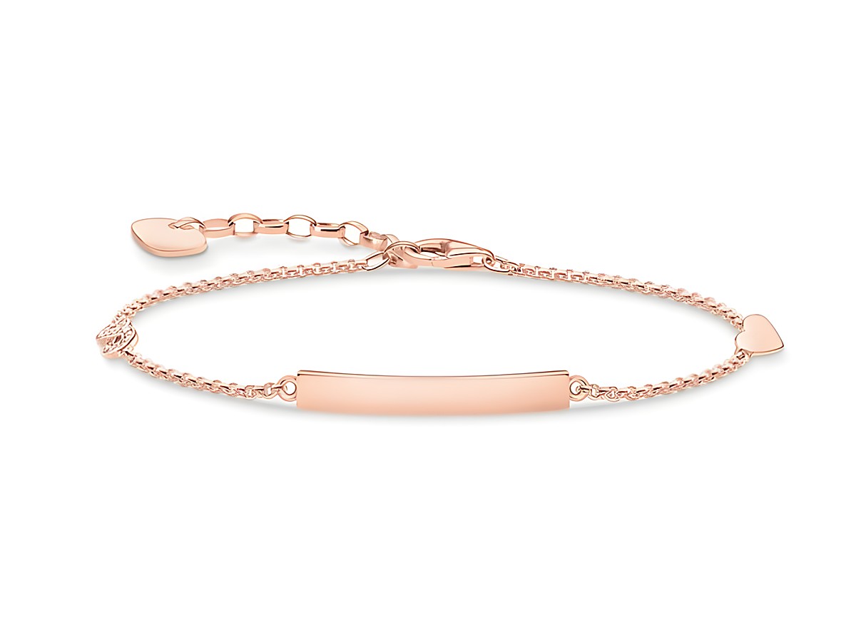Vergoldetes Armband aus Roségold von Thomas Sabo mit einer glatten Platte und feiner Gliederkette, individuell verstellbar von 16 bis 19 cm. Elegantes Design für jeden Anlass.
