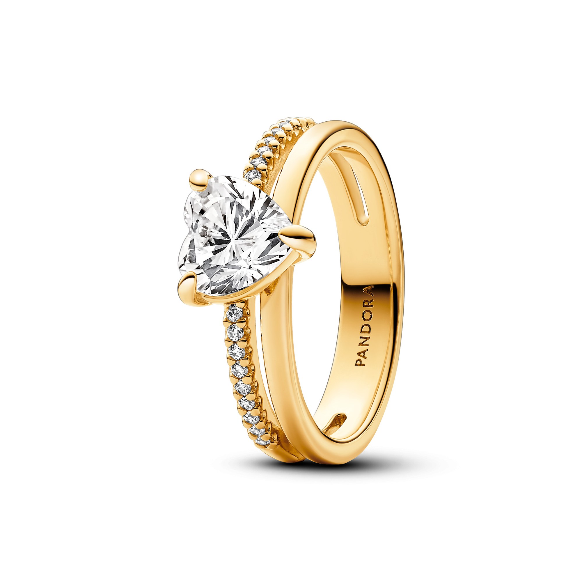 Pandora Doppelband Herz Ring - Gelbgold verg. - Zirkonia klar