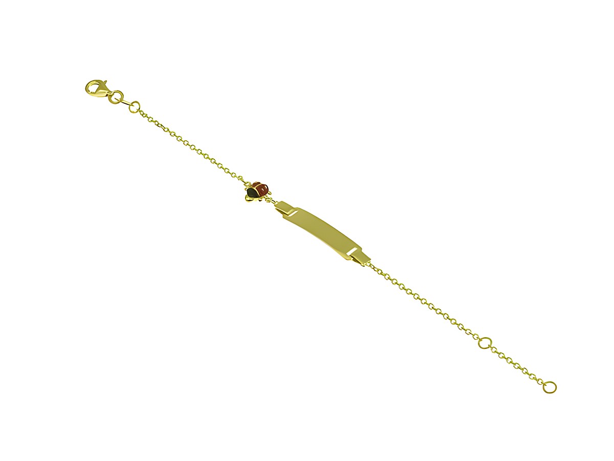 Gravurarmband mit Marienkäfer aus gelb vergoldetem Sterling Silber, in den Größen 14cm und 16cm, geeignet für Kinder, Hersteller Juwelier Harnisch.