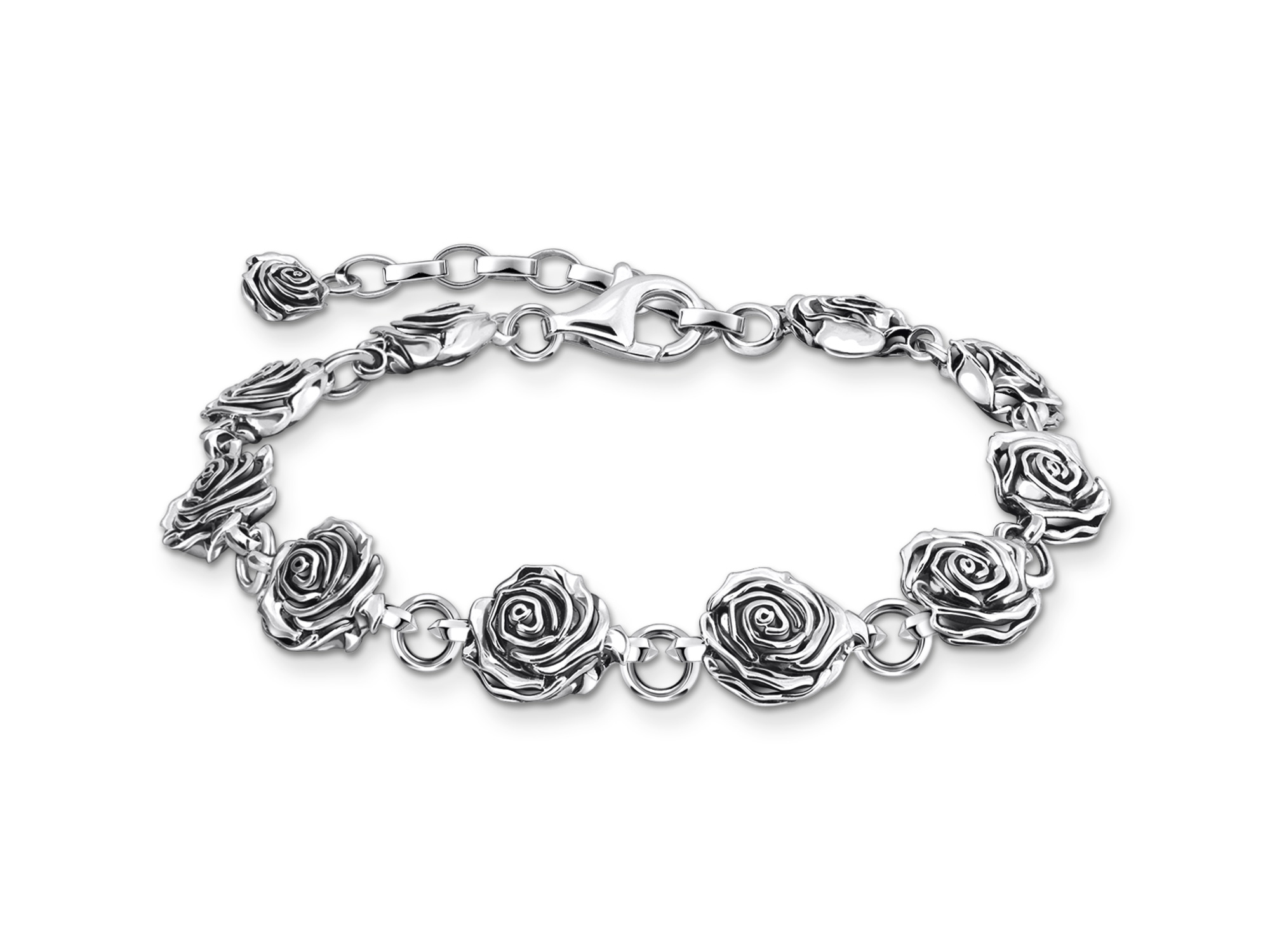 Thomas Sabo Armband A2197-637-21-L19v aus hochwertigem Silber mit Rosenmotiven, verziert mit filigranen Details, passend für Handgelenke von 16 bis 19 cm, stilvolles Accessoire.