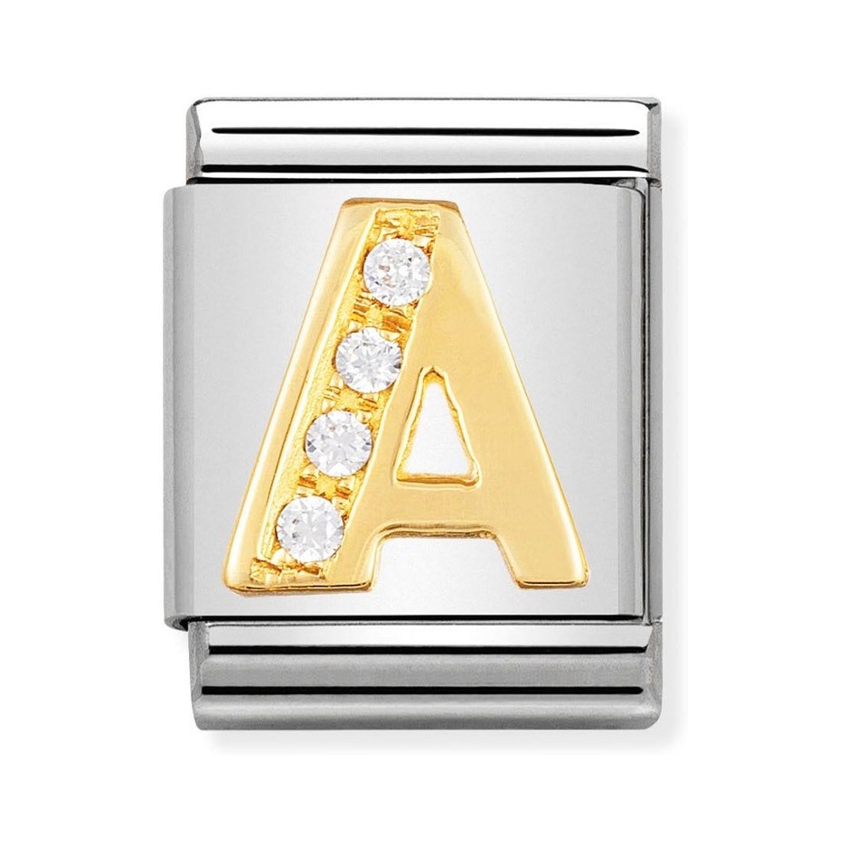 Nomination Composable Big Charm Buchstabe A - Edelstahl, Gold 750 Gelbgold, Zirkonia