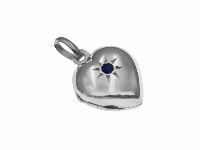 Herz poliert - kleines Medaillon Saphir Sterling Silber von Juwelier Harnisch mit Stein, glänzende Oberfläche und starre Form, ideal als persönliches Schmuckstück oder Geschenk.