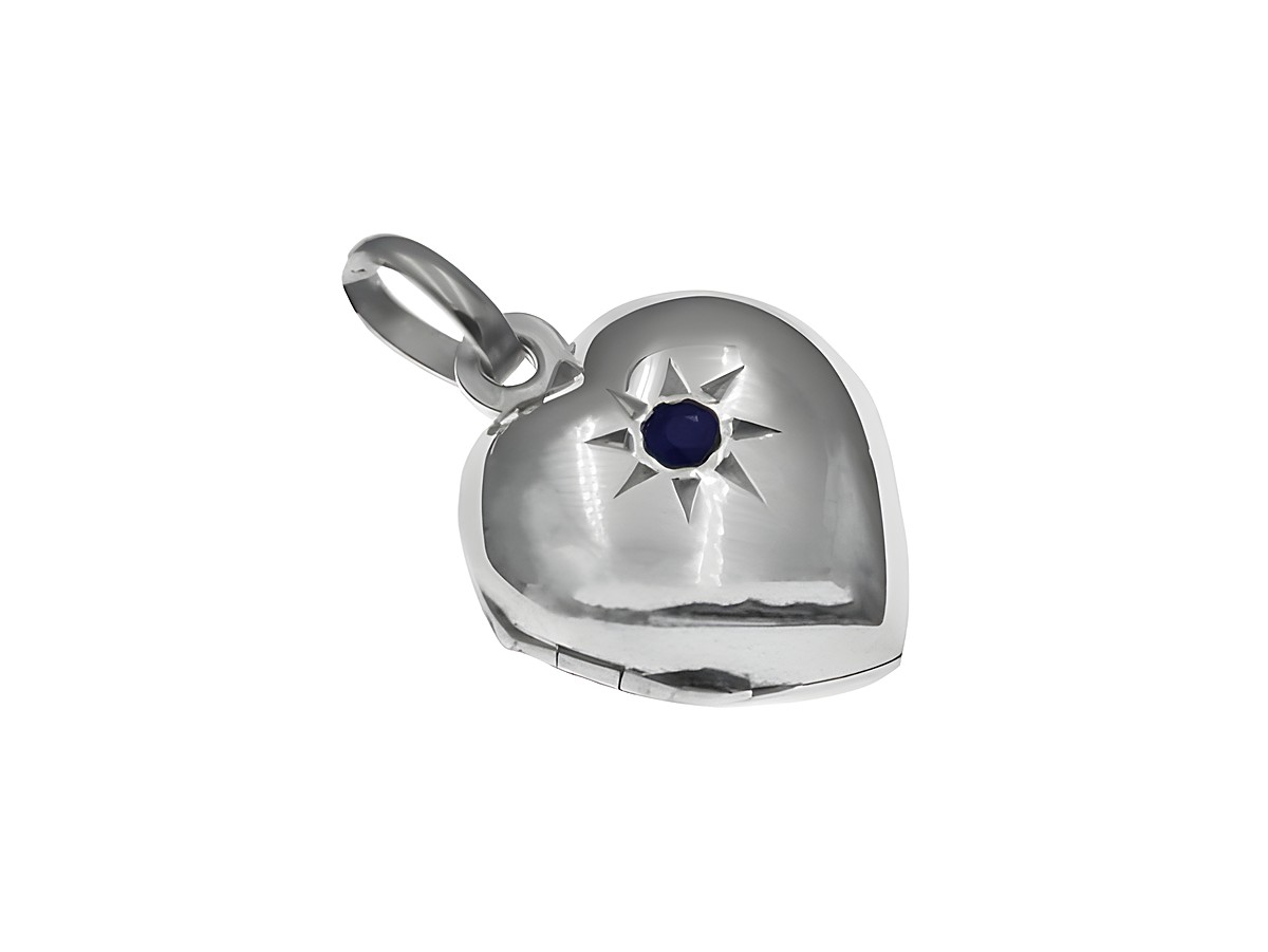 Herz poliert - kleines Medaillon Saphir Sterling Silber von Juwelier Harnisch mit Stein, glänzende Oberfläche und starre Form, ideal als persönliches Schmuckstück oder Geschenk.