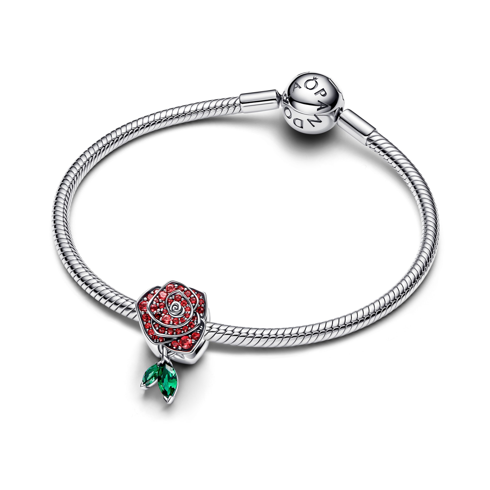 Pandora Rote Rose als Anhänger charm - Silber - roter & grüner Kristall – Ansicht 2