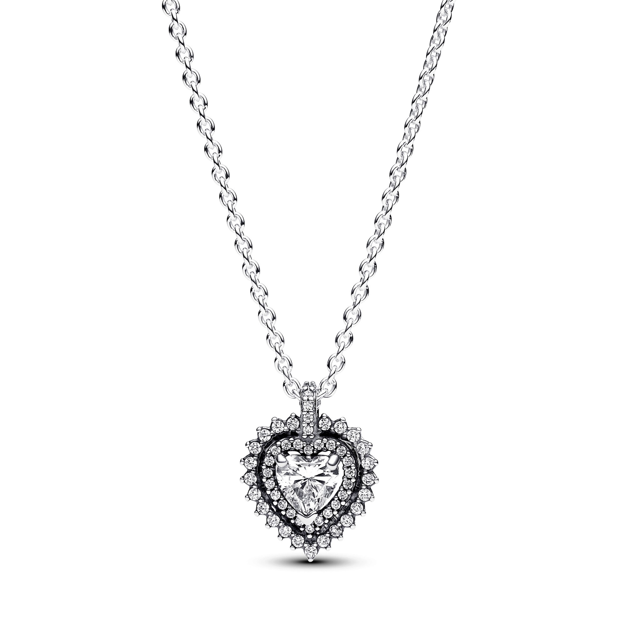 Pandora Funkelnder Herz-Strahlenkranz Anhänger-Halskette - Sterling Silber - Zirkonia klar - 45 cm