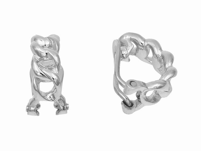 Ohrclip Ohrringe aus poliertem rhodiniertem Sterling Silber mit Panzerketten-Design, hergestellt von Juwelier Harnisch, modische und elegante Ohrclips für jeden Anlass.