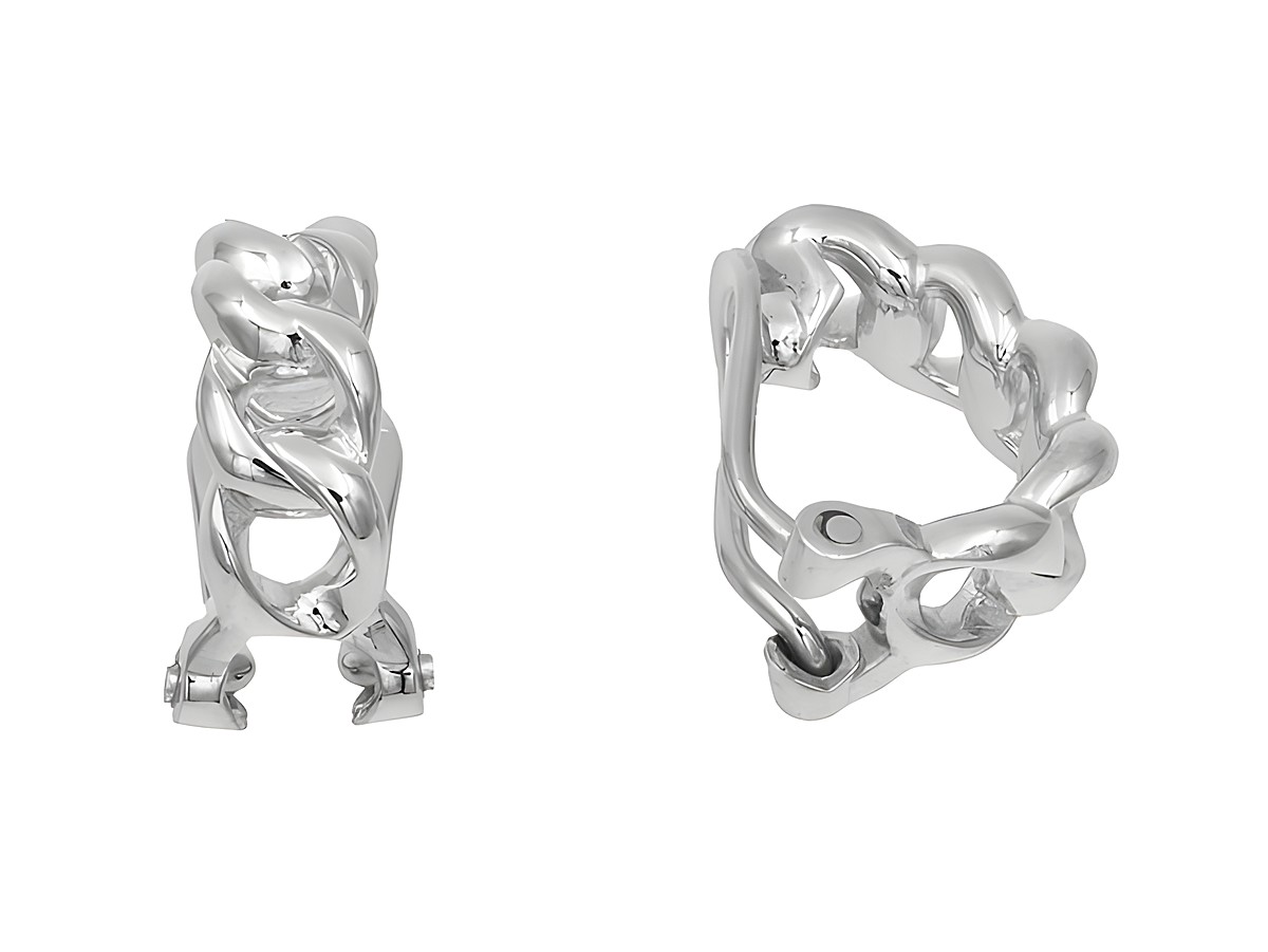 Ohrclip Ohrringe aus poliertem rhodiniertem Sterling Silber mit Panzerketten-Design, hergestellt von Juwelier Harnisch, modische und elegante Ohrclips für jeden Anlass.