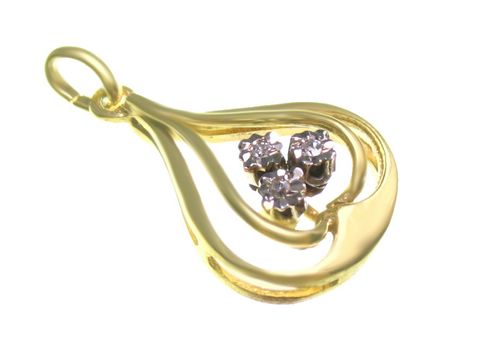 Eleganter bicolor Diamant Gold Anhänger in tropfenförmigem Design mit drei funkelnden Diamanten, Hersteller Juwelier Harnisch, perfekte Kombination aus edlem Gold und glitzernden Brillanten.